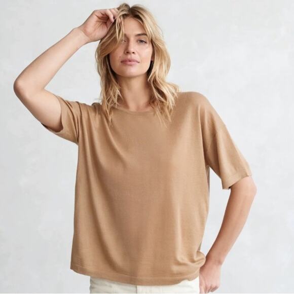 JENNI KAYNE Cashmere Tee Women XS Taupe Brown Short Sleeve Crew Lightweight NEW - Picture 3 of 15
